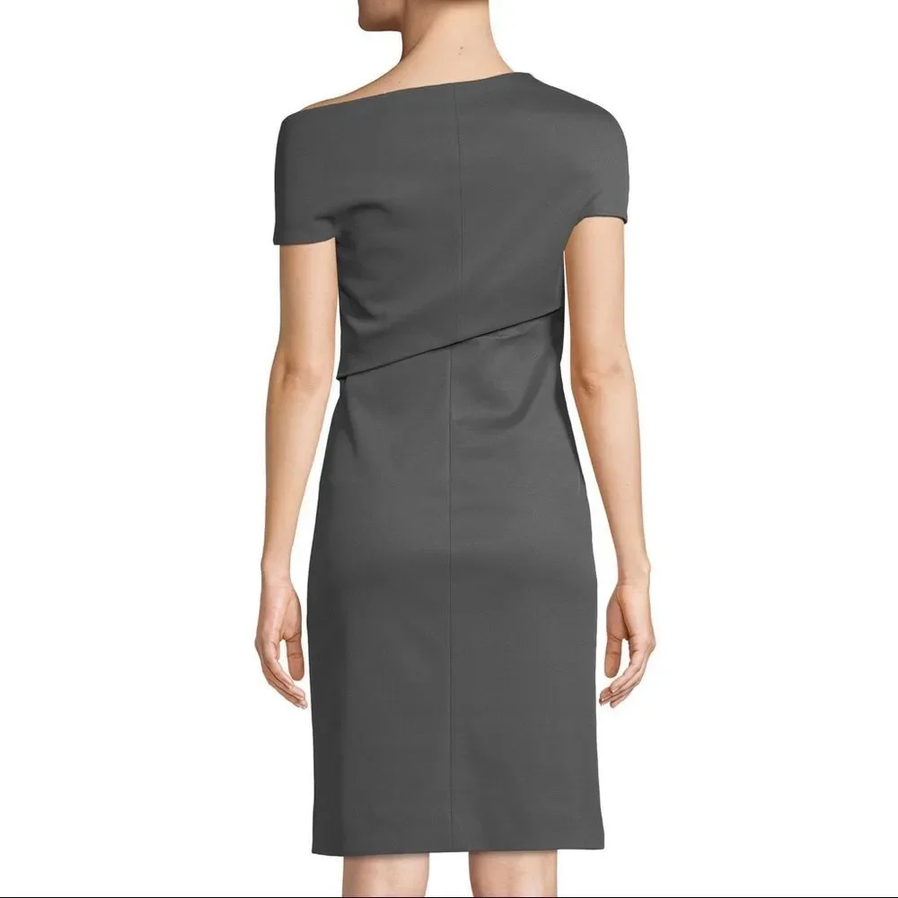 Helmet Lang Gray Twist Neck Ribbed Dress Large NWT - Picture 3 of 13